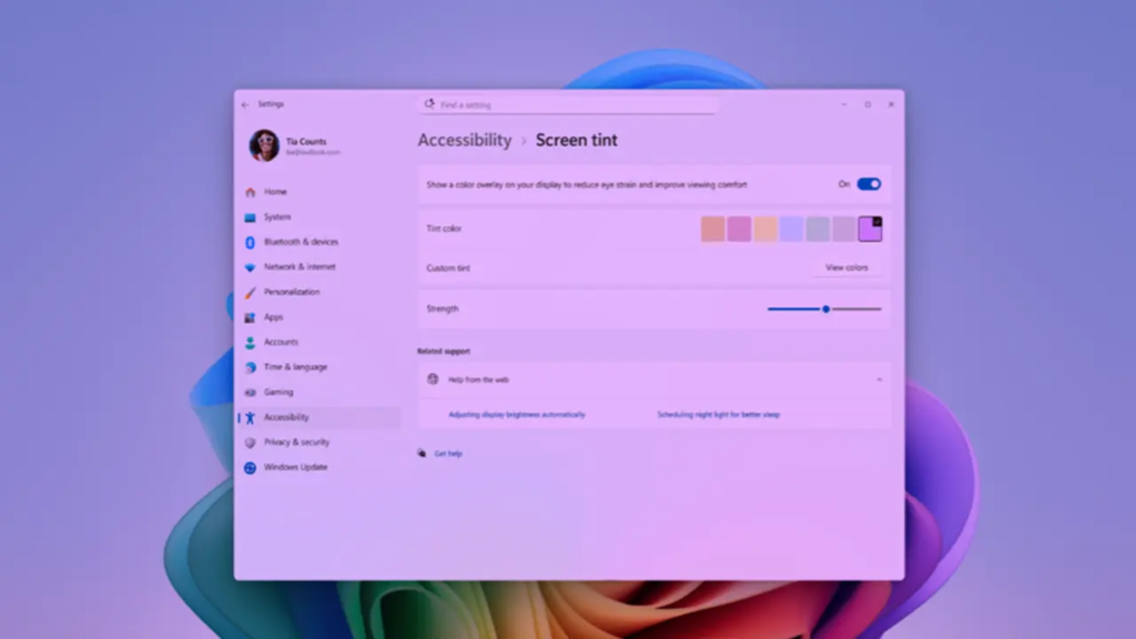 Windows 11’in Yeni Screen Tint Özelliği Göz Yorgunluğuna Karşı Renk Filtresi Sunuyor